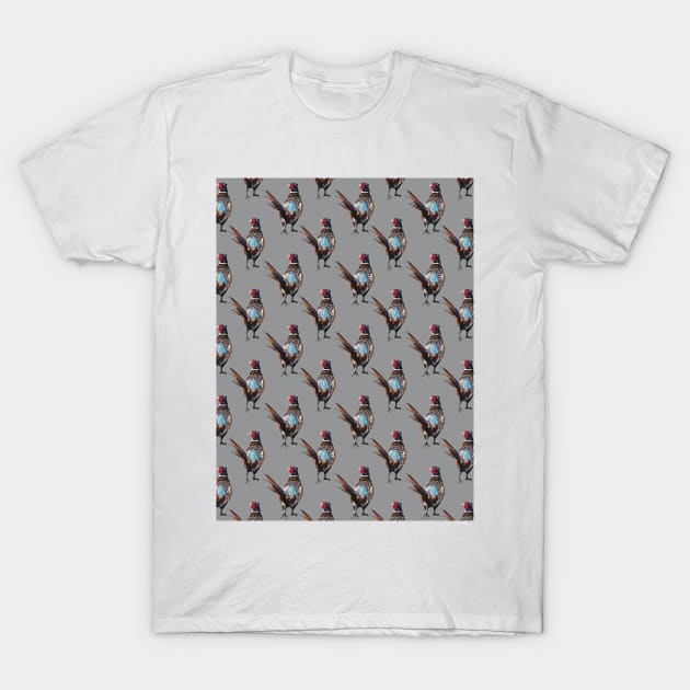 Pheasant pattern on grey background T-Shirt by IslesArt